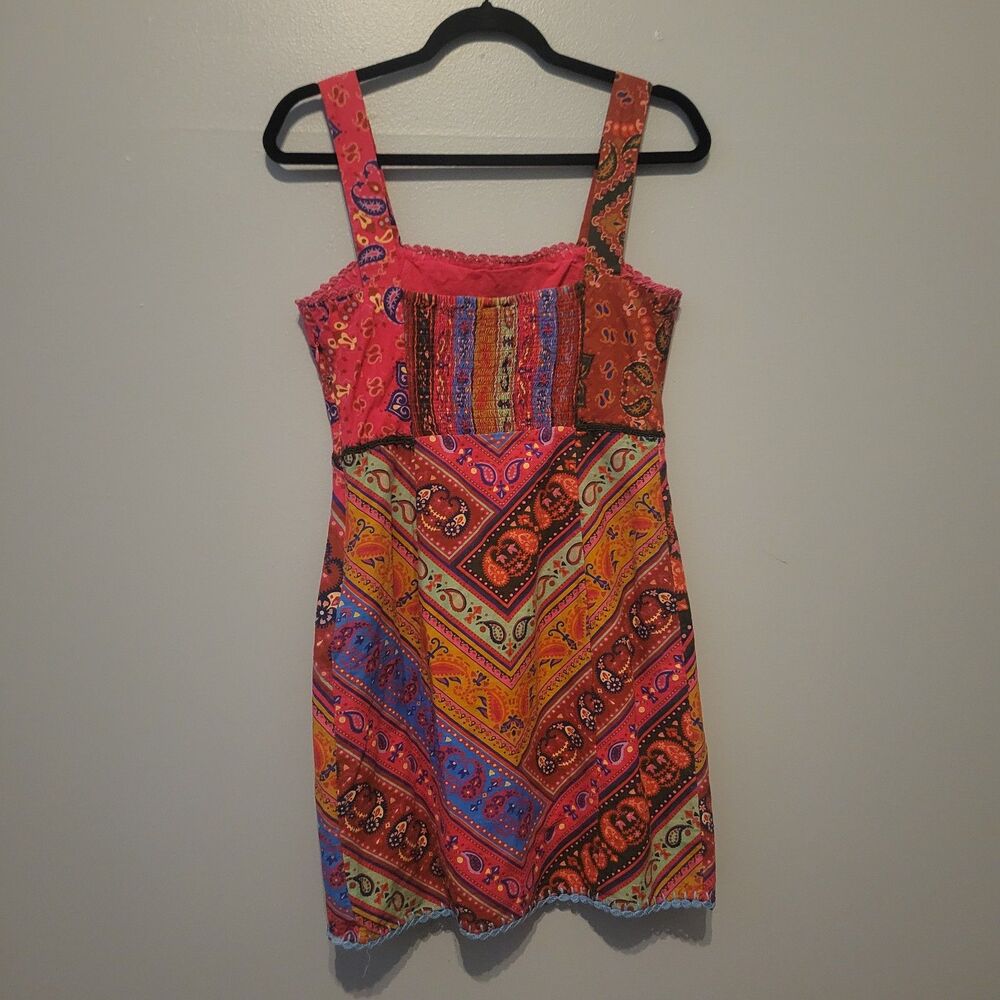 FARM RIO Red Patchwork Bandana Sleeveless Embroidered Mini Dress Women's Medium - Picture 15 of 15